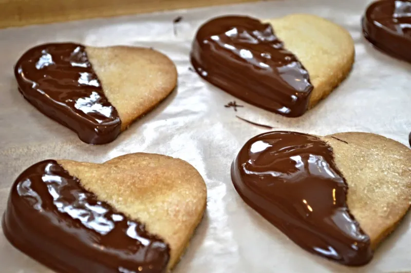 Chocolate-Dipped Shortbread Hearts