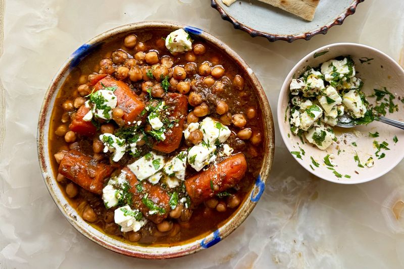 Braised Chickpeas With Carrots, Dates And Feta