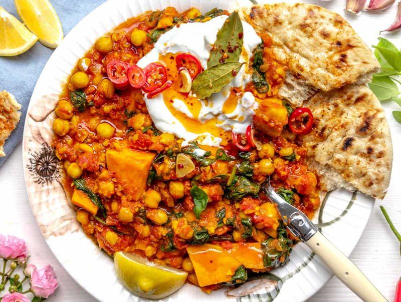 Spiced Chickpea And Tomato Stew With Flatbread