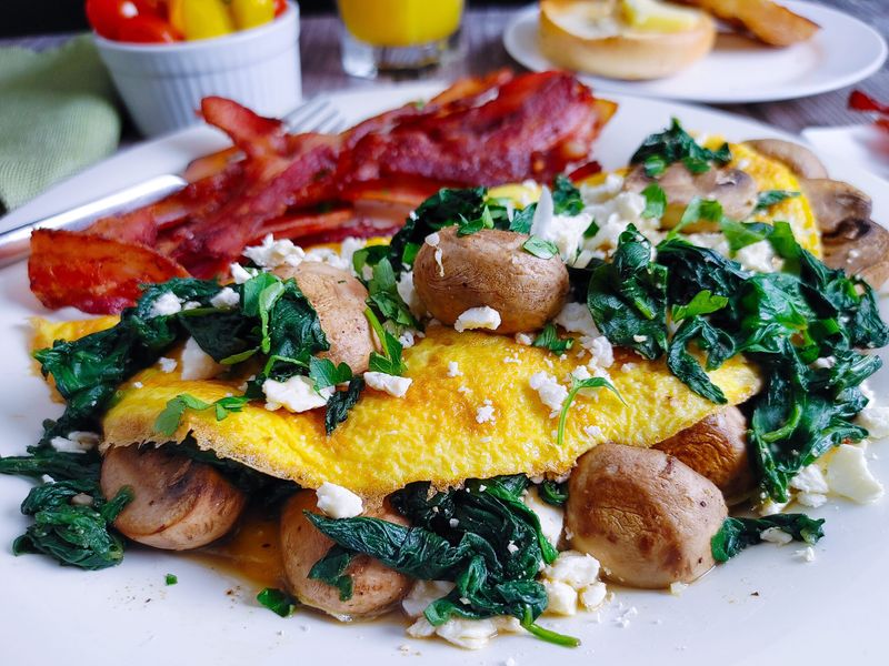 Omelette With Spinach Mushrooms And Feta