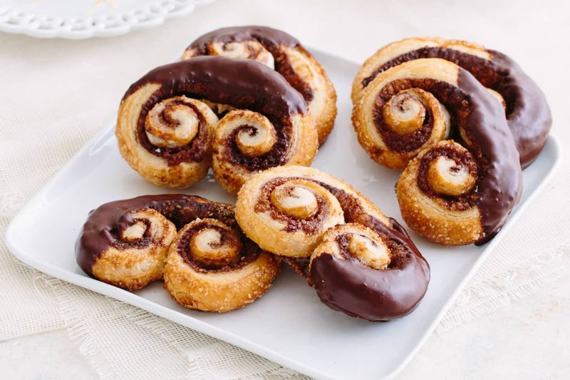 Puff Pastry Palmiers With Melted Chocolate Drizzle