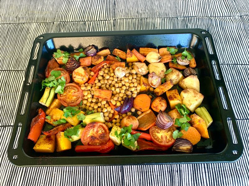 Spiced Chickpea And Sweet Potato Traybake