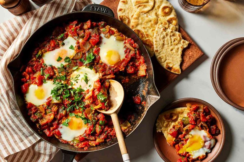 Shakshuka Style Eggs In Spiced Tomato Sauce