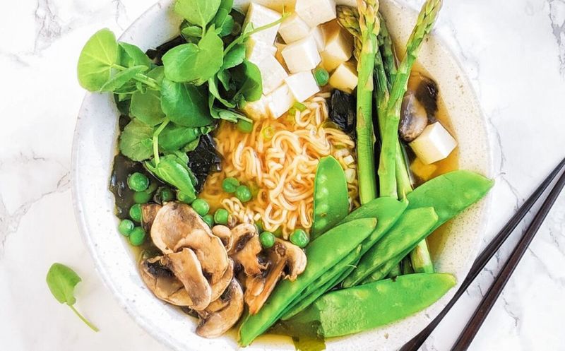 Vegetable Miso Noodle Bowl With Spring Greens