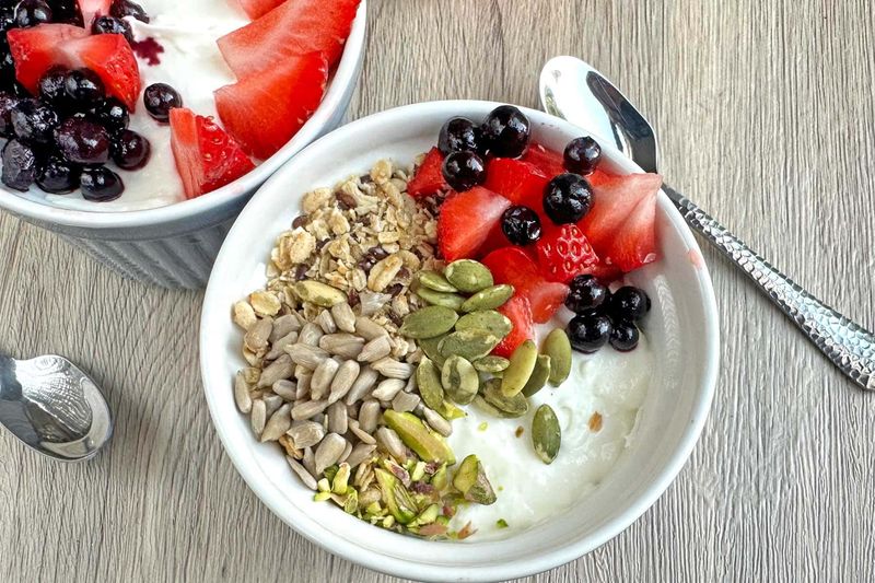 Yoghurt And Fruit Breakfast Bowl With Seeds