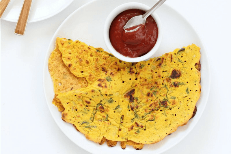Chickpea Flour Pancakes With Roasted Vegetables