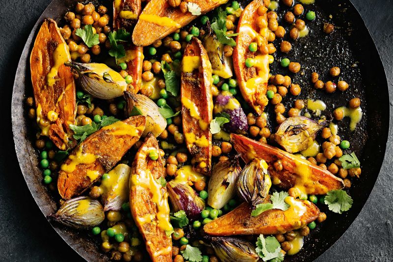 Spicy Chickpea And Sweet Potato Traybake