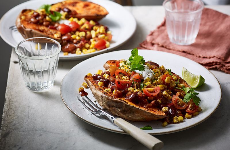 Loaded Sweet Potatoes With Spiced Beans
