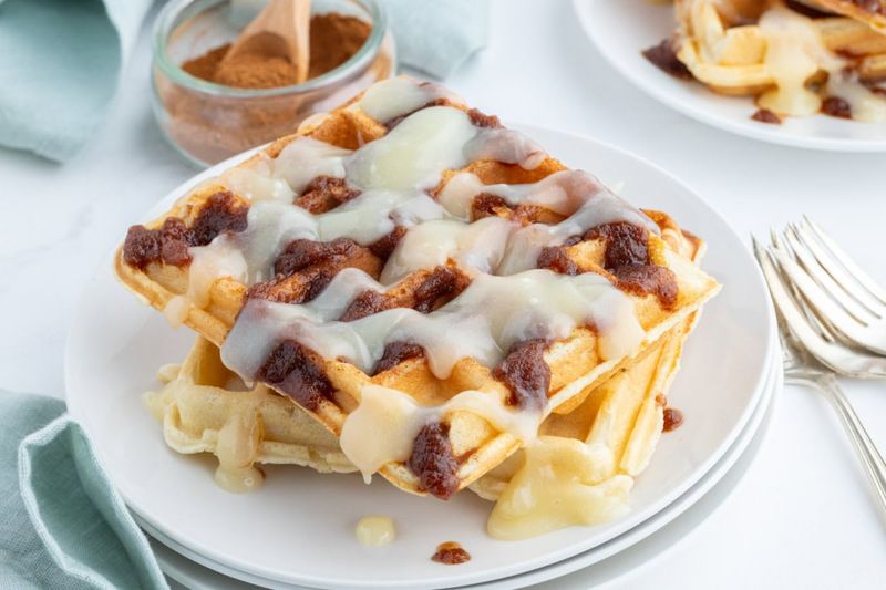 Cinnamon Roll Waffles With Vanilla Drizzle
