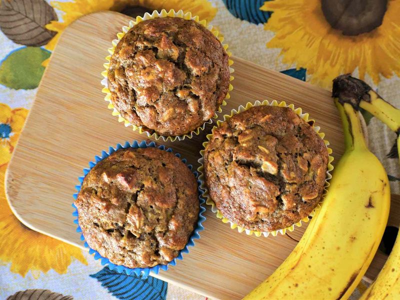 Homemade Banana Oat Muffins With Milk Or Yoghurt