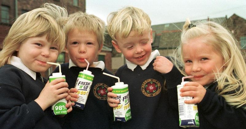Milk Bottles With Straws At Lunchtime