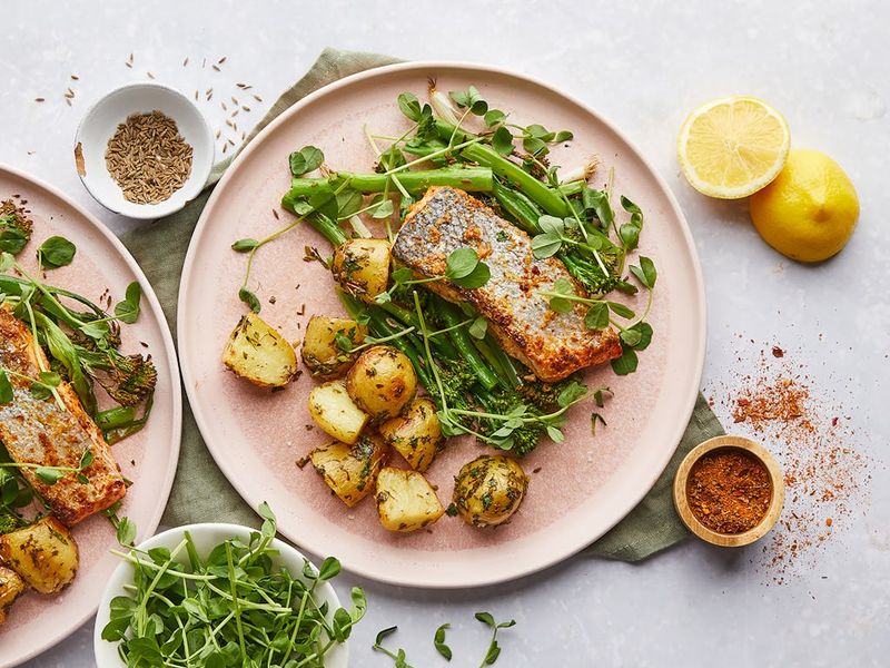 Salmon With New Potatoes And Greens