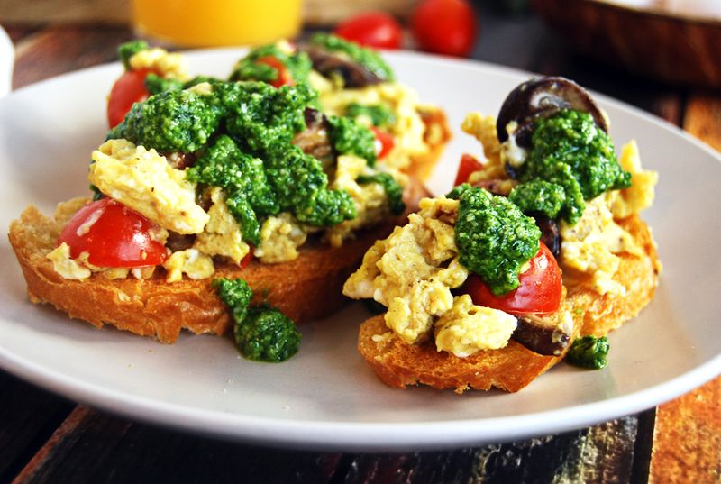 Top Toast With Mushrooms Or Tomatoes