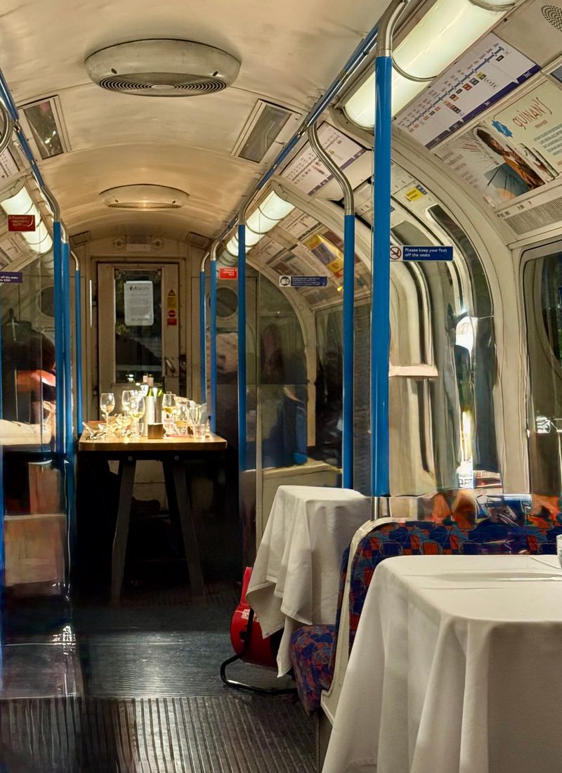 Dining Inside A Restored 1960s London Underground Carriage
