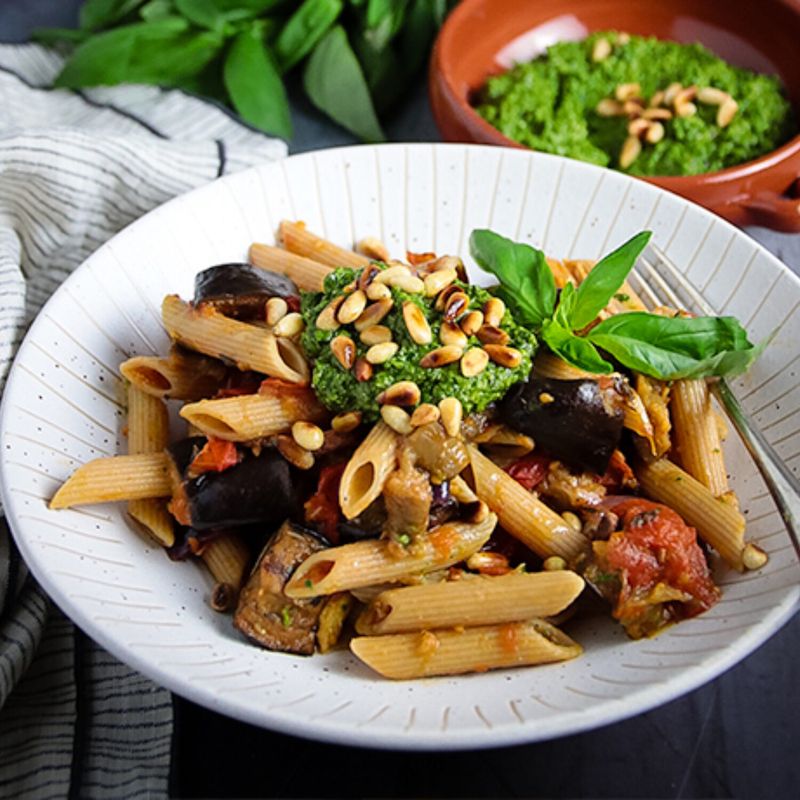 Roasted Aubergine And Tomato Pasta