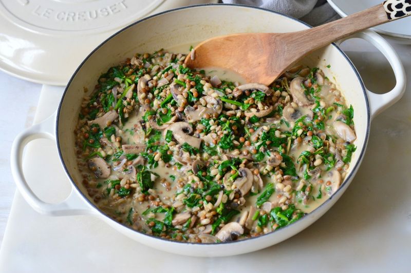 Creamy Mushroom And Spinach Barley Risotto