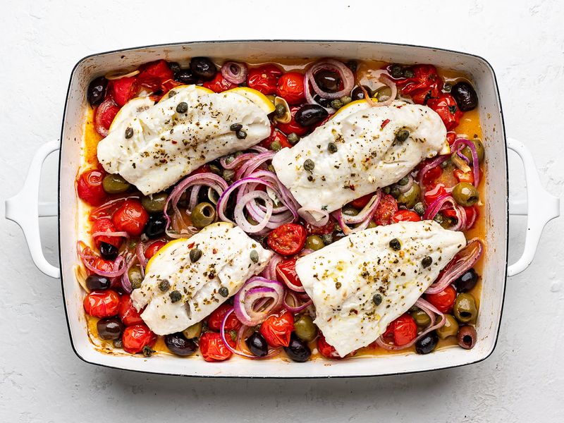 Baked Cod With Cherry Tomatoes And Olives