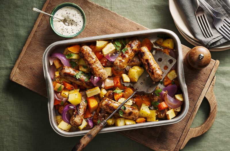 Sausage And Root Vegetable Traybake