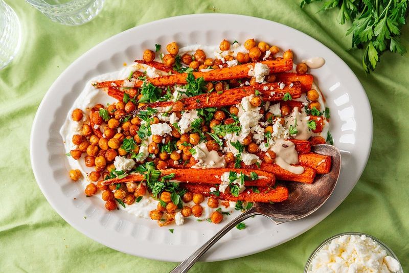 Roasted Carrot And Harissa Chickpea Salad
