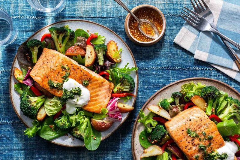 Lemon Baked Salmon With Steamed Greens And New Potatoes