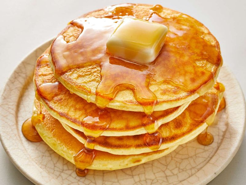 Pancakes Stacked With Syrup And Butter
