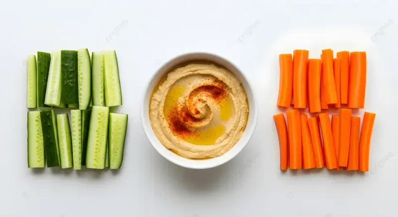 Hummus With Carrot And Cucumber Sticks