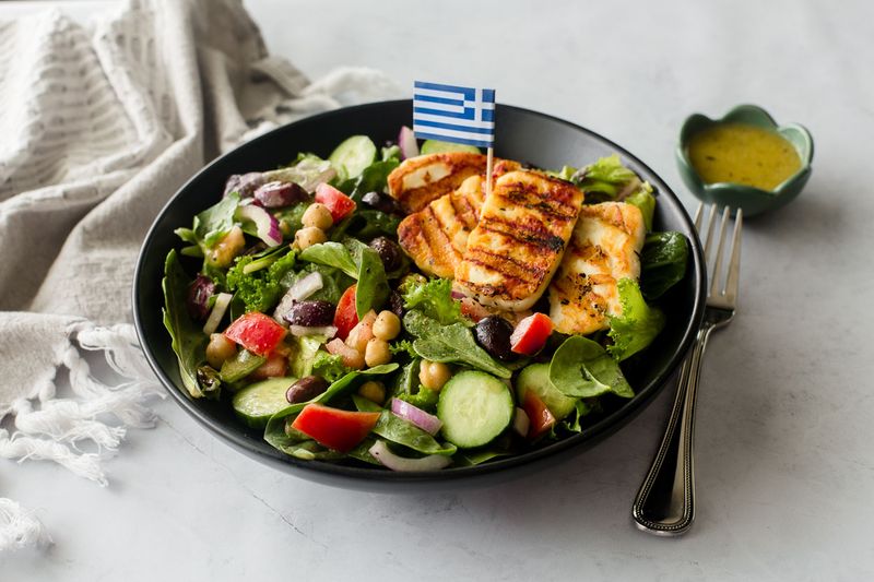 Greek Salad With Grilled Halloumi