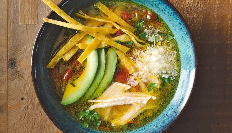 Tortilla Soup With Crispy Toppings