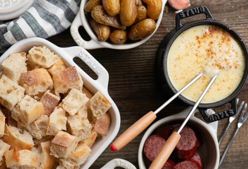 Fondue With Cubed White Bread