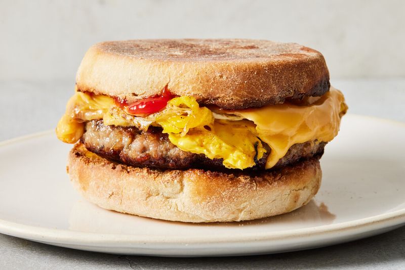 Bacon, Sausage And Egg Breakfast Sandwich