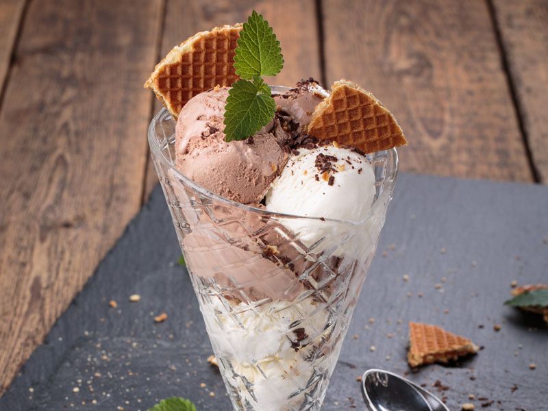 Chocolate And Vanilla Ice Cream Sundae
