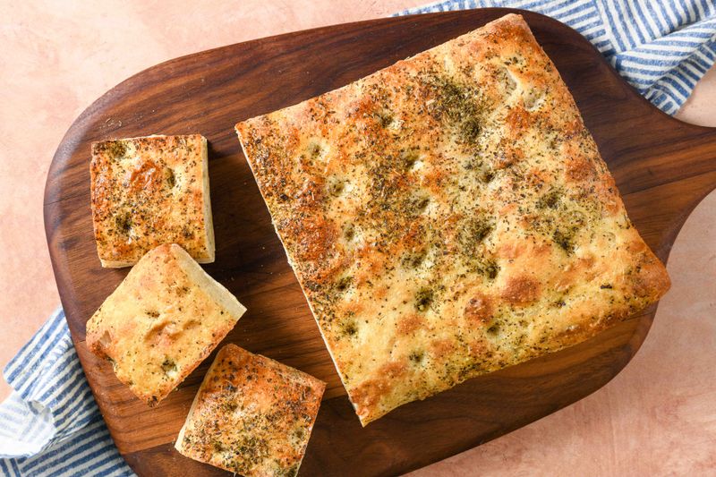 Freshly Baked Focaccia With Olive Oil And Sea Salt