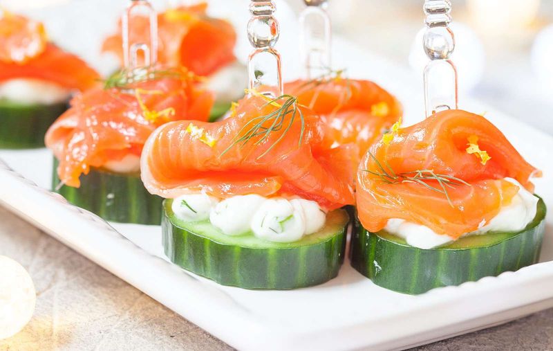 Smoked Salmon And Light Cream Cheese Cucumber Bites