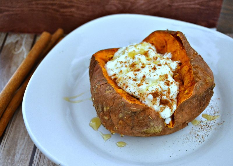 Baked Sweet Potato With Cottage Cheese