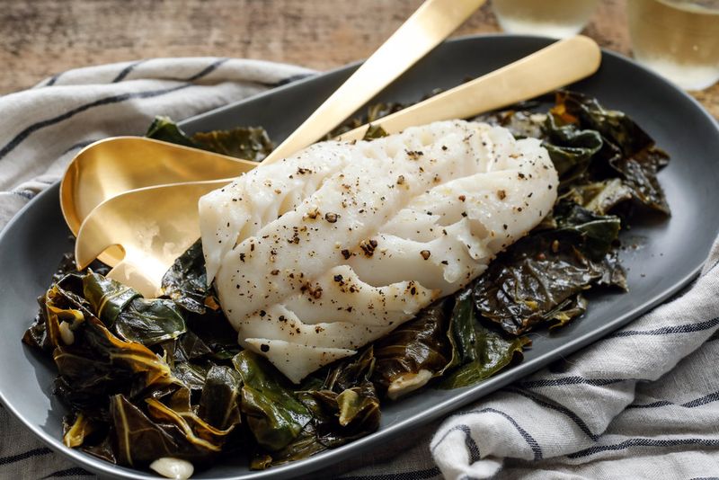 Poached Fish With Greens