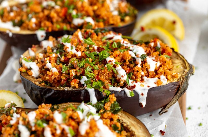 Quinoa Stuffed Aubergines