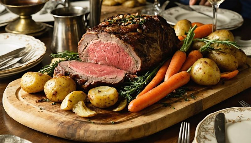 Slow-Roasted Beef With Seasonal Vegetable Sides