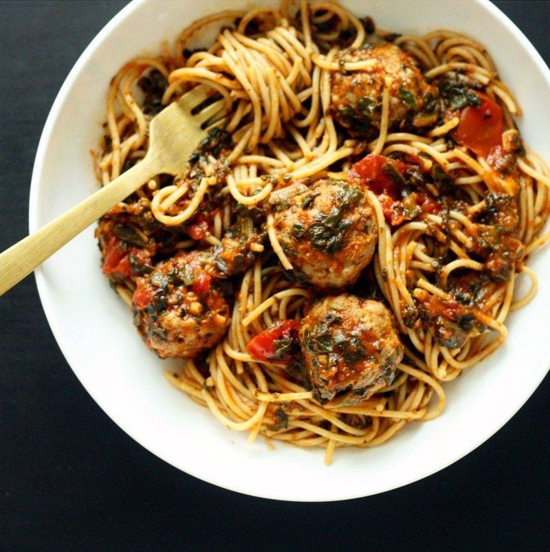 Turkey And Spinach Meatballs With Wholegrain Pasta