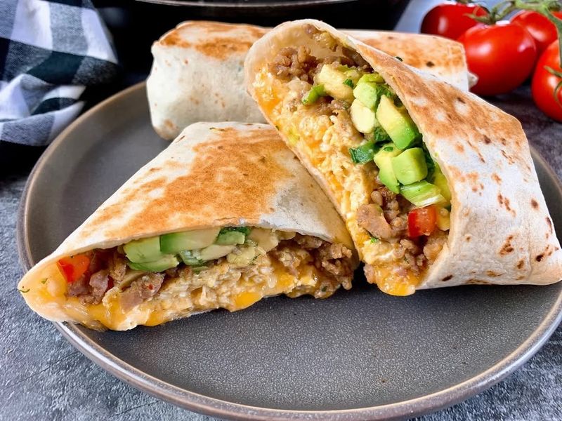 Breakfast Burritos With Beans, Eggs, And Cheese