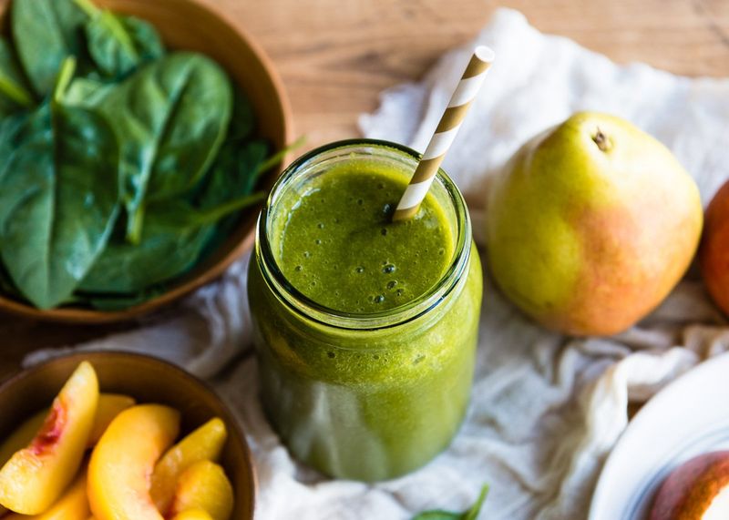 Pear, Spirulina, And Almond Butter Smoothie