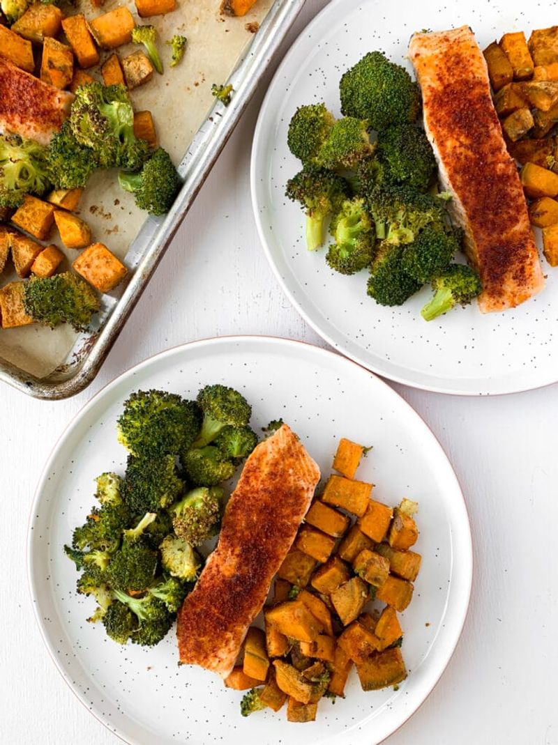Salmon With Sweet Potato And Tenderstem Broccoli