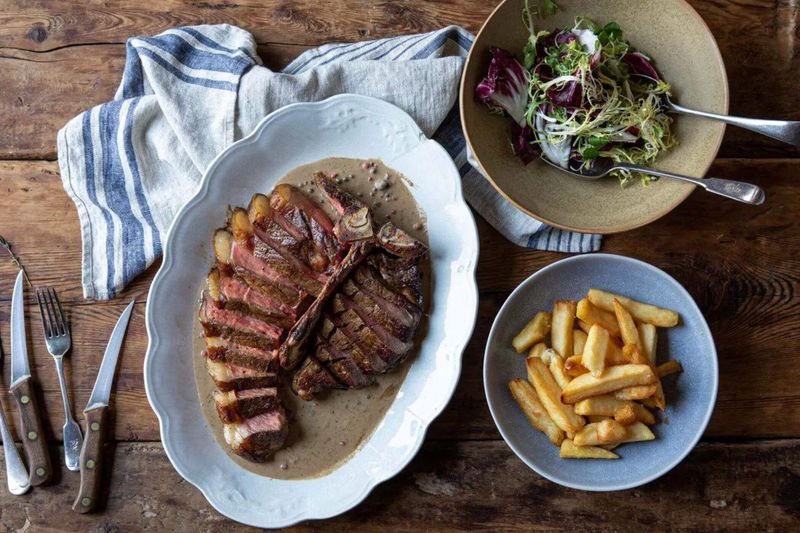Steak With Peppercorn Sauce And Triple-Cooked Chips