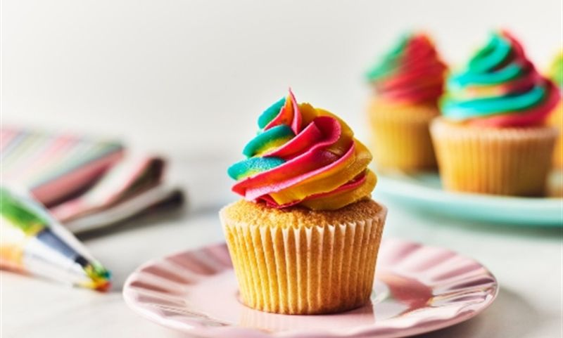 Brightly Coloured Frosted Cupcakes