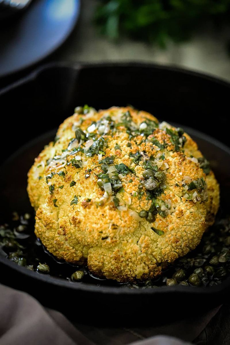 Whole Roasted Cauliflower with Herb Butter