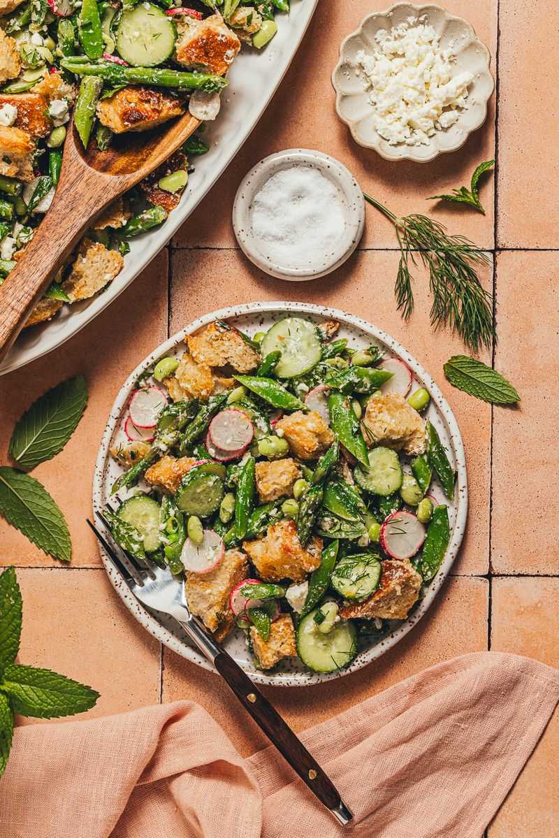 Spring Panzanella with Cucumber and Herbs