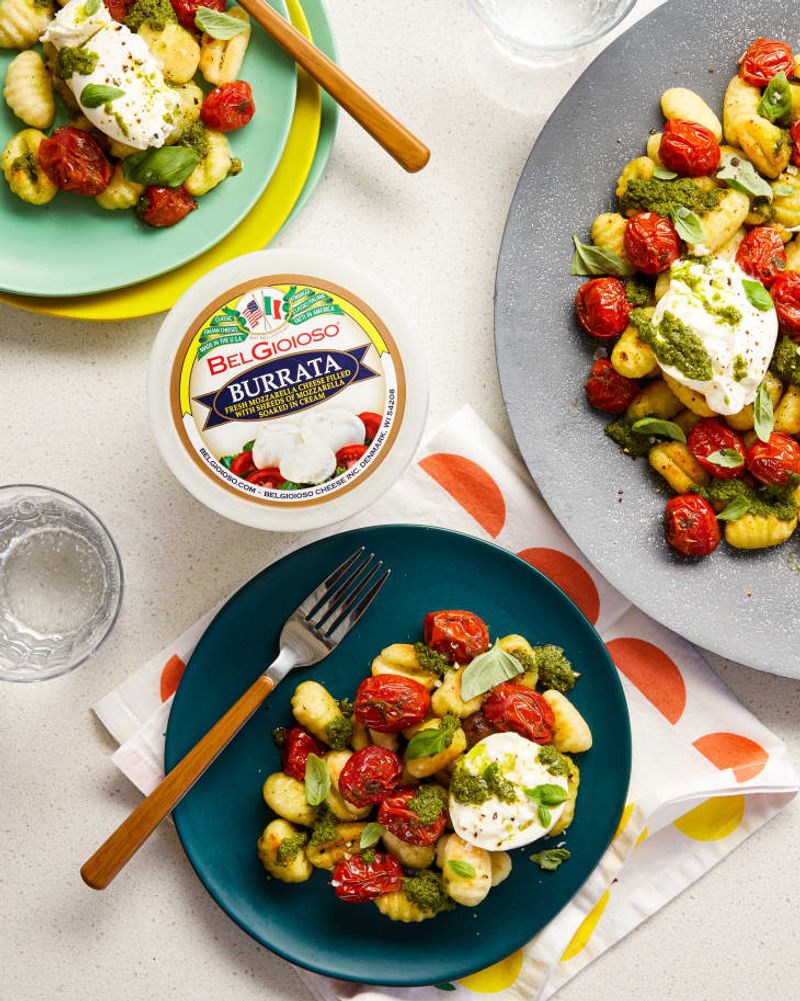 Gnocchi with Pesto, Cherry Tomatoes, and Burrata