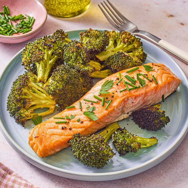 Garlic Butter Salmon with Steamed Broccoli