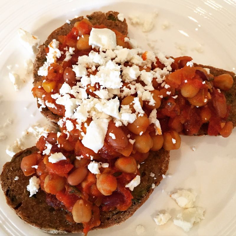 Baked Beans on Toast with a Fried Egg and Beetroot Relish