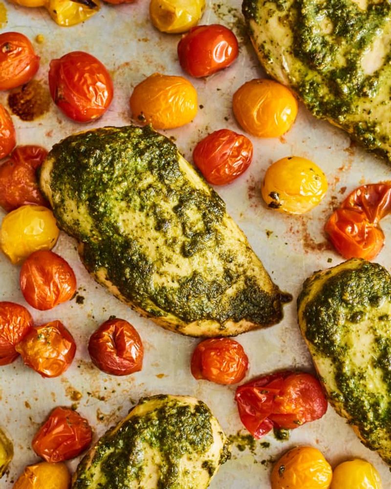 Baked Pesto Chicken with Roasted Tomatoes