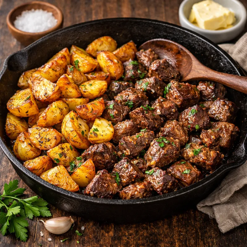 Garlic Butter Steak Bites with Potatoes